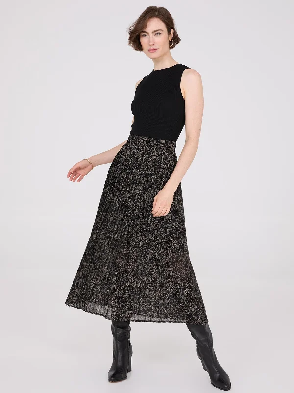 Disco - Inspired Retro Dance Look Printed Chiffon Pleated Midi Skirt