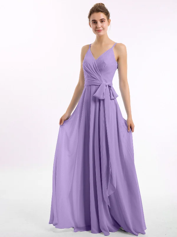 Art Deco Geometric Pattern Look Spaghetti Strap Chiffon Dresses with Sash Bow-Tahiti