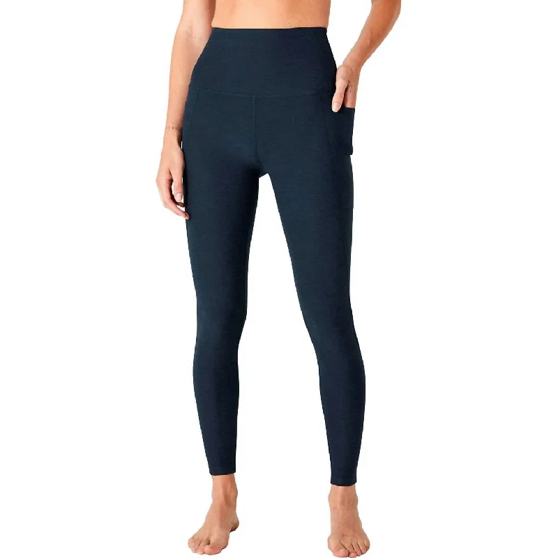 Comfort Meets Fashion Spacedye Out Of Pocket High Waisted Midi Legging In Nocturnal Navy