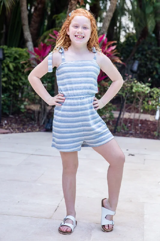 Floral Style Born To See The World Girls Blue Striped Romper FINAL SALE