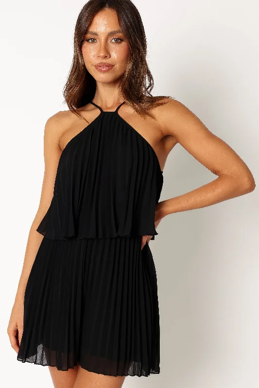 Sleek Design Magnolia Pleat Romper - Black