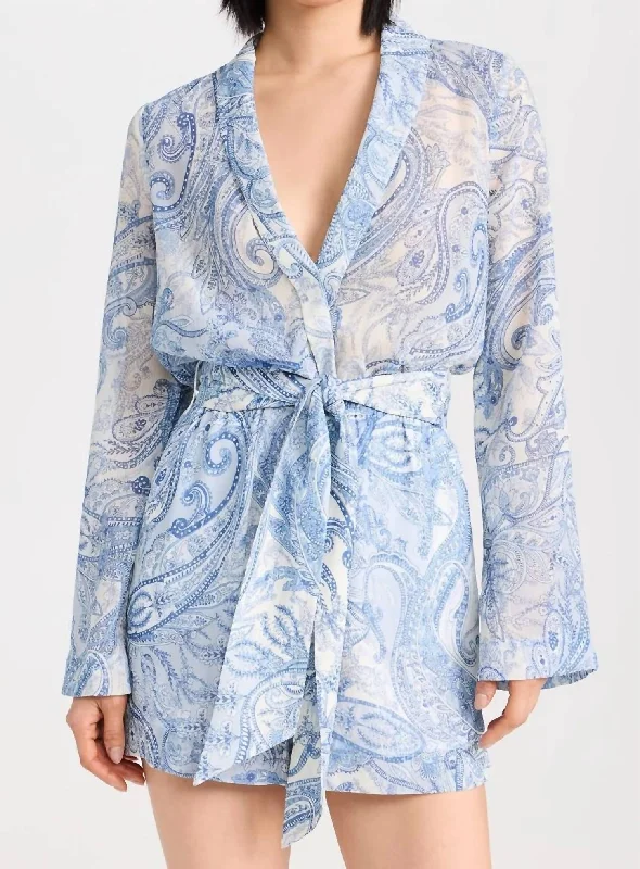 Athleisure Wear Special Offer Arabell Romper In Ivory/blue Decorated Paisley