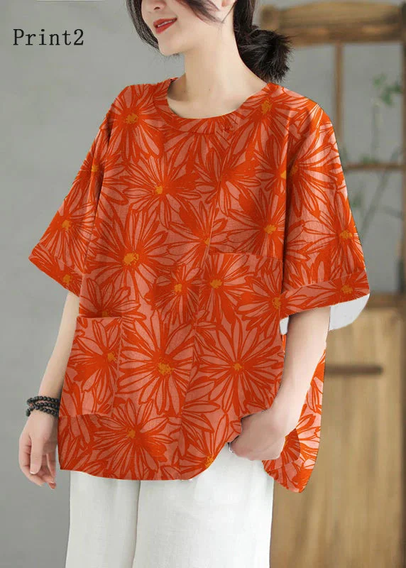 Buy More, Save More Women Print2  O Neck Print Patchwork Linen T Shirt Top Summer