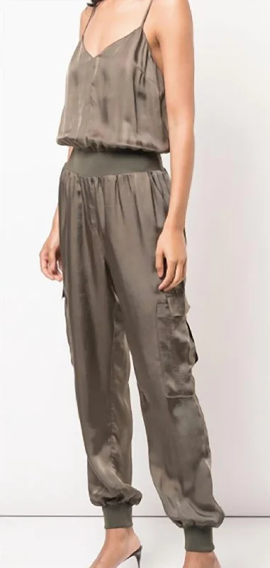 Ride The Style Wave Twill Amia Jumpsuit In Olive