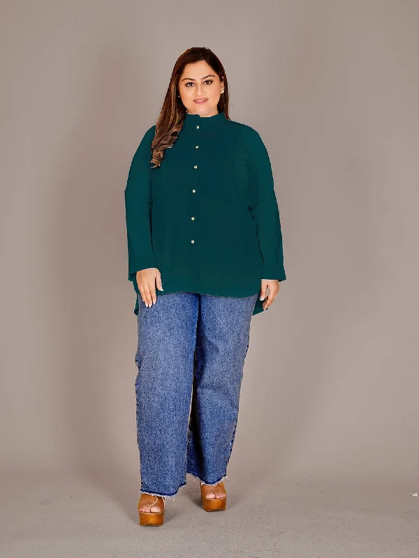 Your Favorite Items, Now At Lower Prices Mandarin Collar Shirt Style Green Top