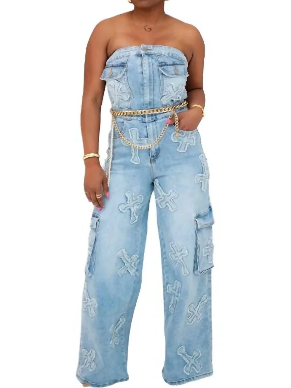 Trendsetter's Closet Highly Favored Jumpsuit In Denim