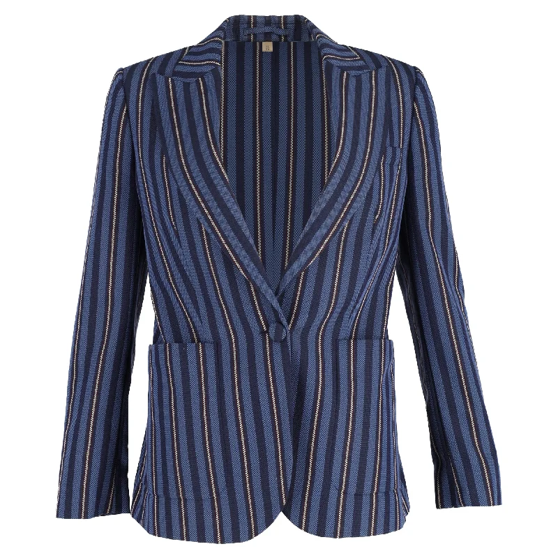 Evening Looks Burberry Single-Breasted Weaved-Stripe Blazer in Navy Blue Wool
