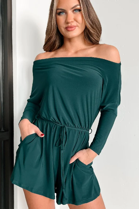 Trend Setting Wardrobe With Absolute Certainty Off The Shoulder Romper (Hunter Green)