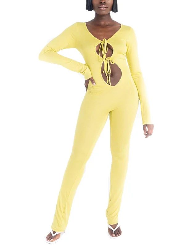Spring Wardrobe Womens Keyholes Drawstring Closure Jumpsuit