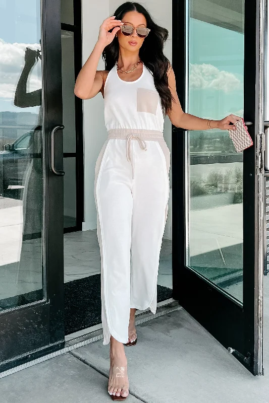 Chic Everyday Wear Summer Sunsets Halter Jumpsuit (White/Seashell)