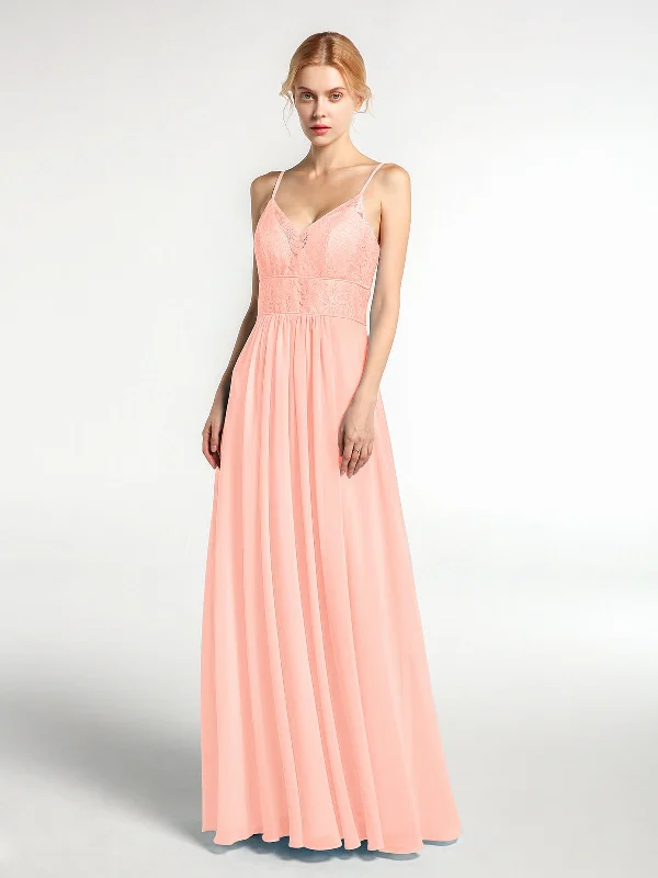 Trendy Threads Spaghetti Straps Chiffon and Lace Dresses-Coral