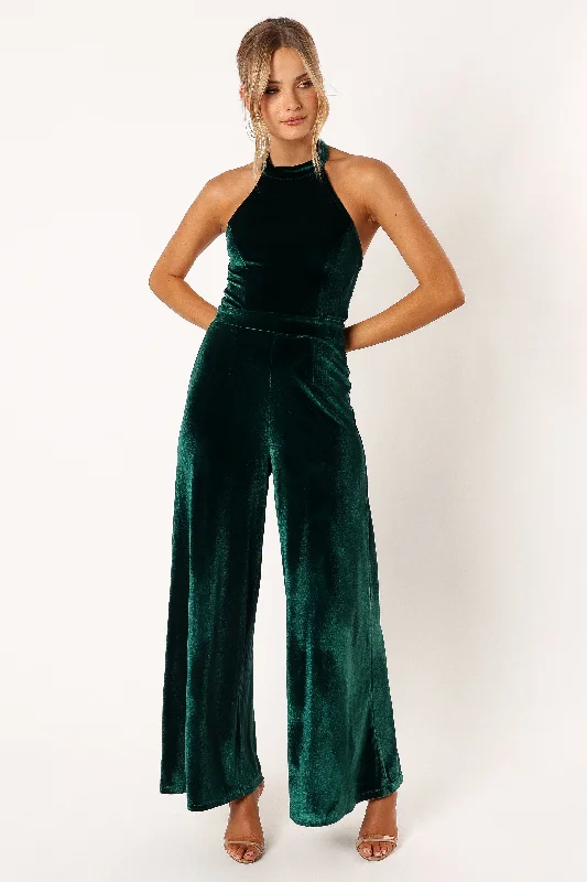 Limited Time Special Offer Aria Velvet Jumpsuit - Emerald