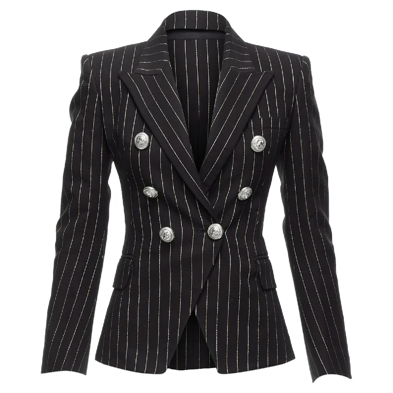 Fashion Sale Balmain Metallic Striped Cotton Blend Double Breasted Blazer