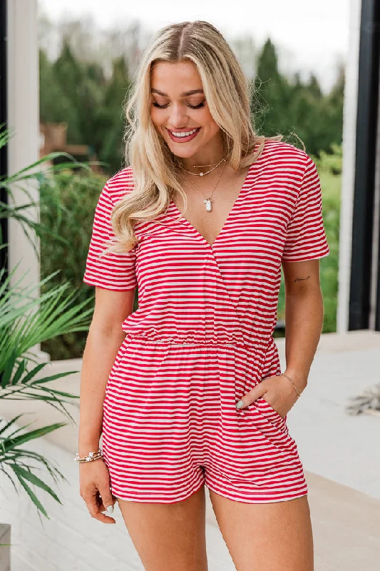 Chic Trend Collection Let's Make History Red Striped Knit Romper FINAL SALE