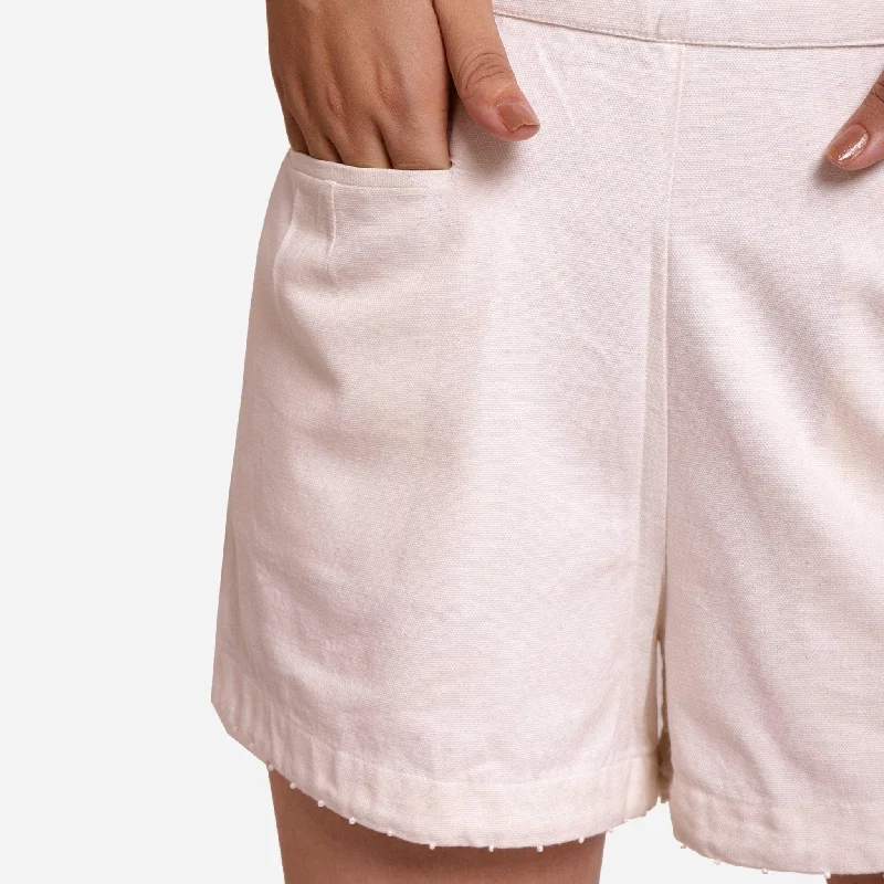 Daily Essentials White Hand Beaded 100% Cotton Short Shorts