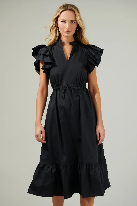 Effortless Everyday Wear Miley Dillan Midi Ruffle Dress