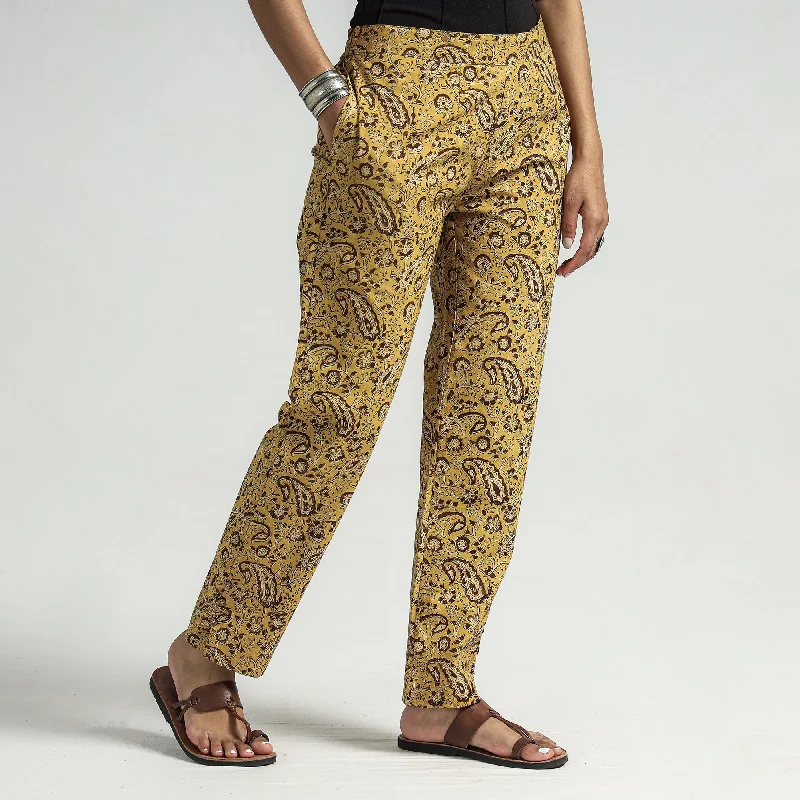 Season Sale Yellow - Kalamkari Block Printed Cotton Elasticated Pant
