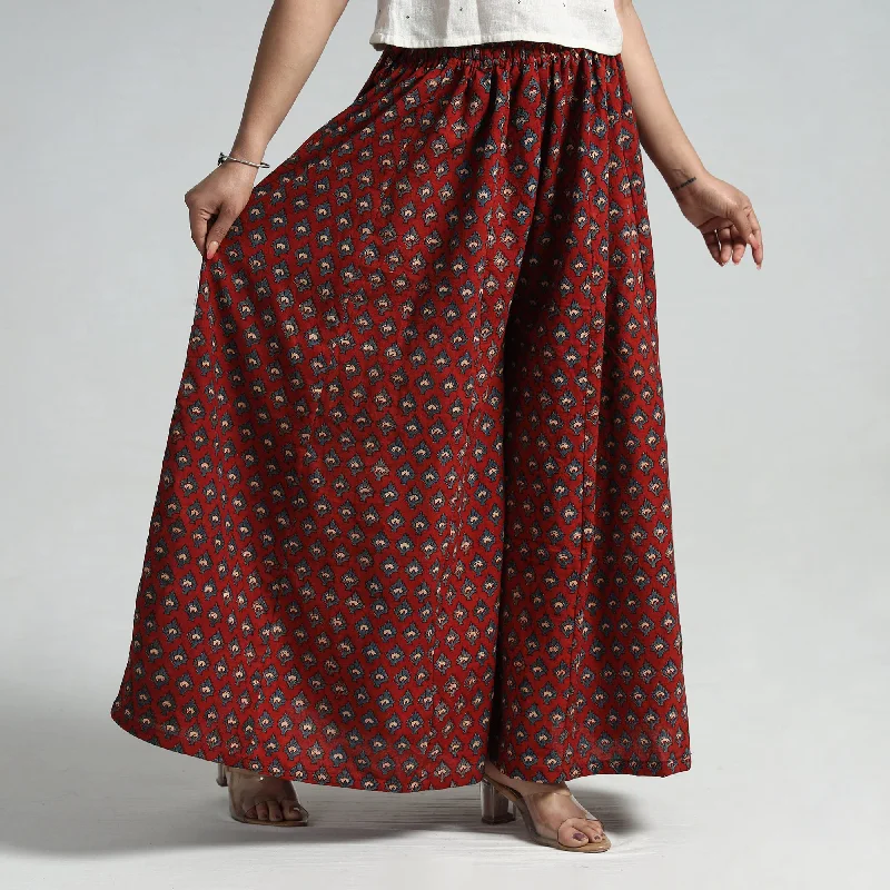 Summer Essentials Red - Ajrakh Hand Block Printed Cotton Flared Palazzo