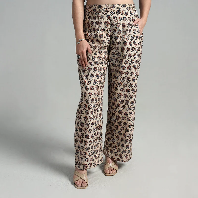Limited Edition Beige - Block Printed Cotton Pedana Kalamkari Palazzo 01